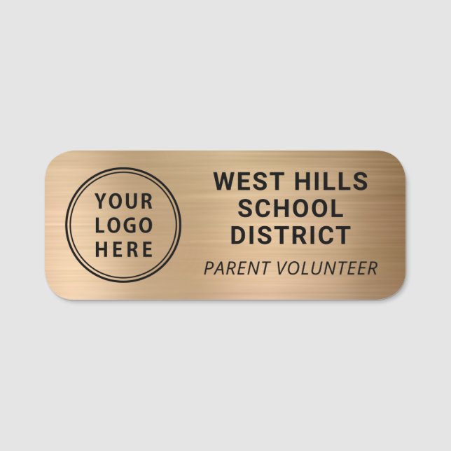 School Parent Volunteer Logo Gold Name Tag (Front)