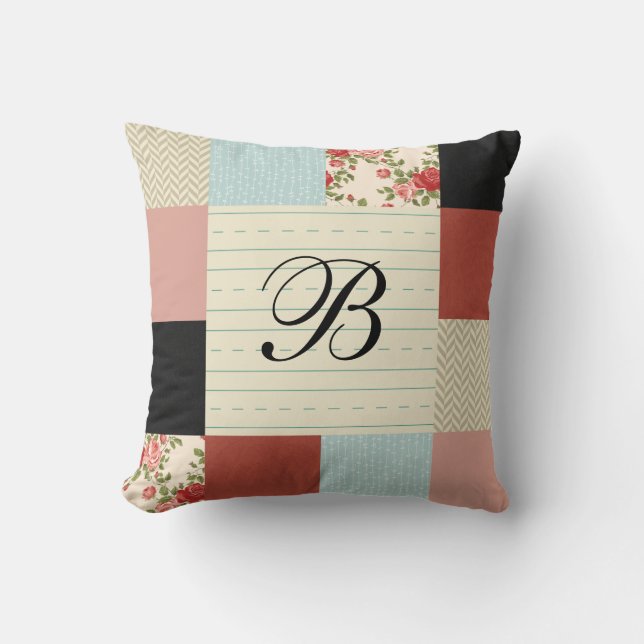 School Patchwork with Monogram Cushion (Front)