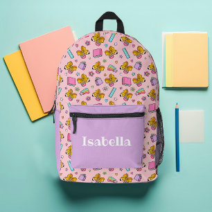 School Pattern Custom Pink and Purple Printed Backpack