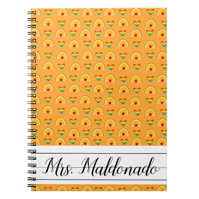School Pattern With Rainbow Hearts School Notebook (Front)