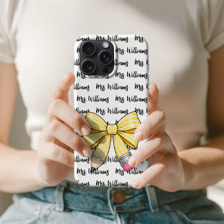 School Pencil Bow Cute Back to School Teacher Name iPhone 15 Pro Case