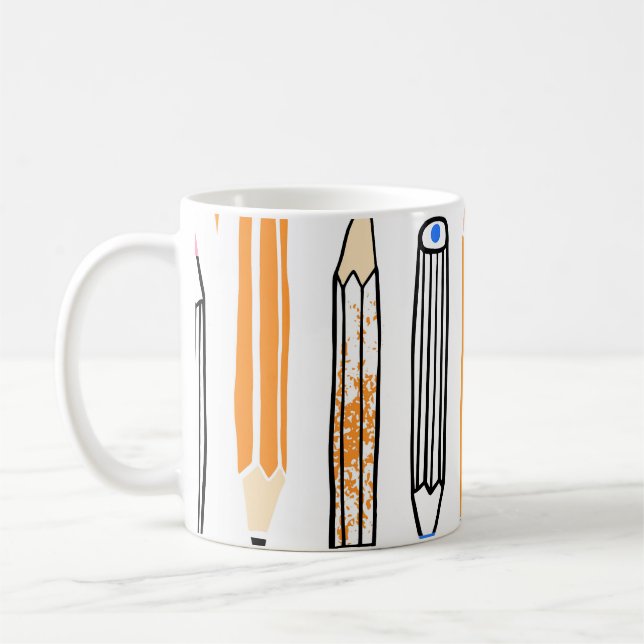 School Pencil Hand Drawn Illustration Coffee Mug (Left)