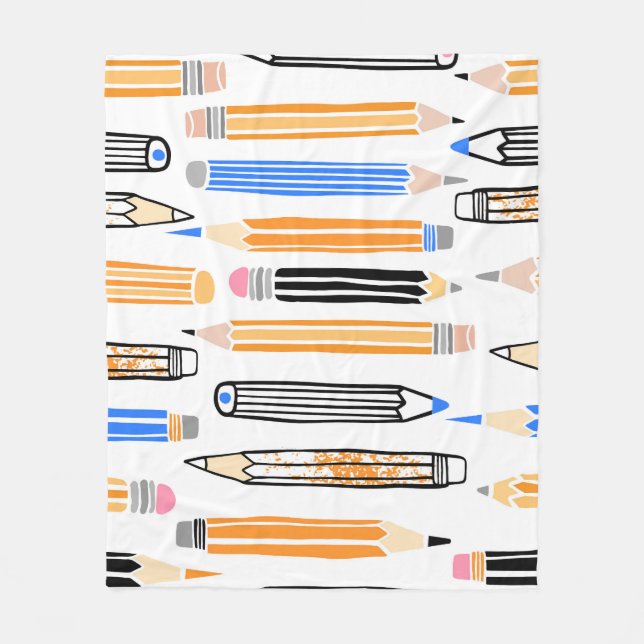 School Pencil Hand Drawn Illustration Fleece Blanket (Front)
