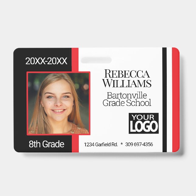 School Photo Badge - Black and Red ID Badge (Front)