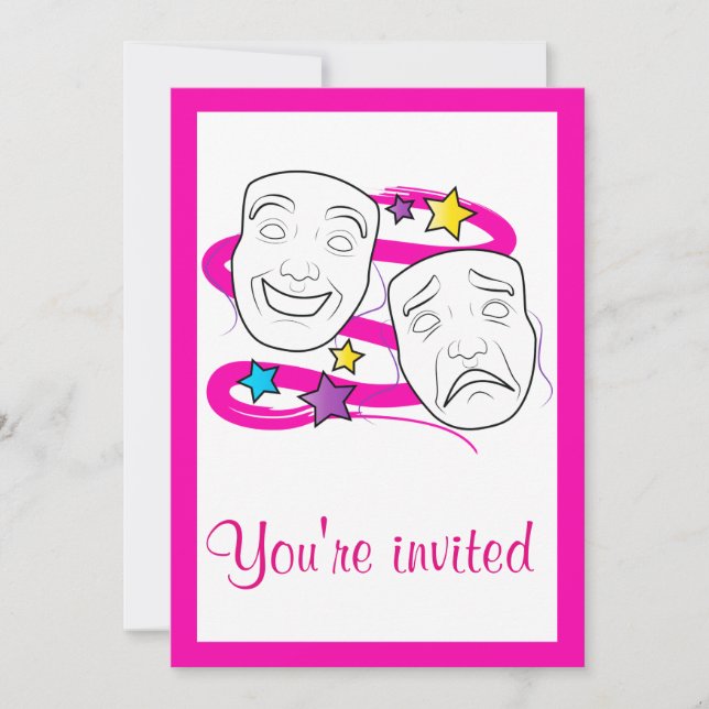 School Play Invitation with Drama Masks (Front)