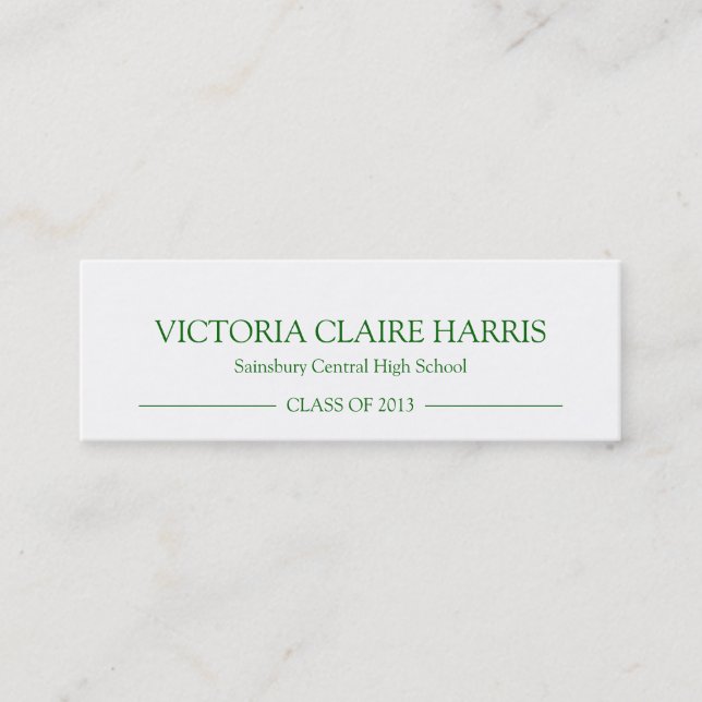 School pride graduation insert name card green (Front)