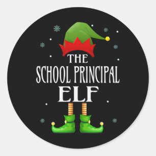 School Principal Elf Xmas Funny Family Matching Ch Classic Round Sticker