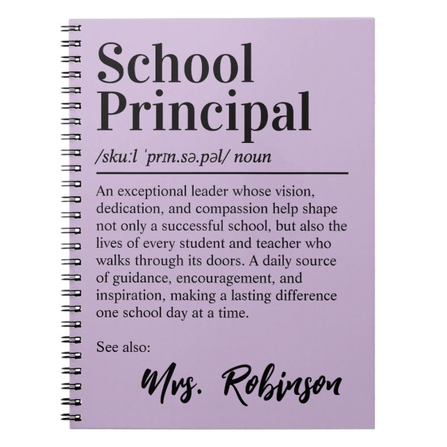 School Principal Funny Definition Lavender Cover Notebook (Front)