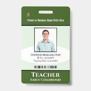 School Professional Employee Photo Bar Code Name ID Badge