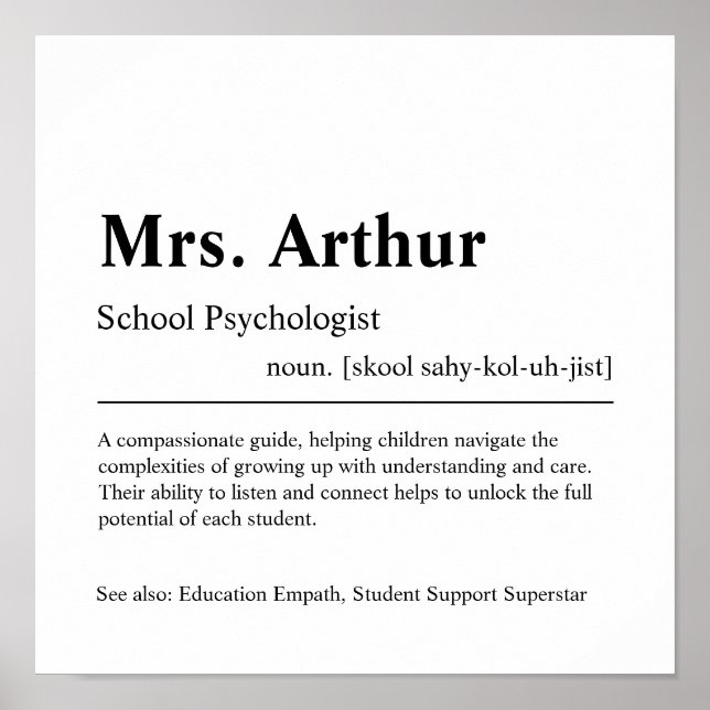School Psychologist Personalised Gift Poster (Front)