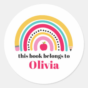 School Rainbow Personalised Name book Label