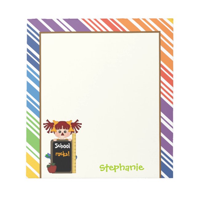 School rocks! Girl with chalkboard Back to school Notepad (Front)