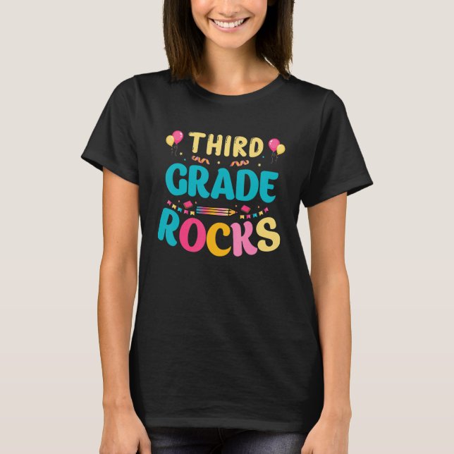 School Rocks Third Grade Rocks Back To School T-Shirt (Front)