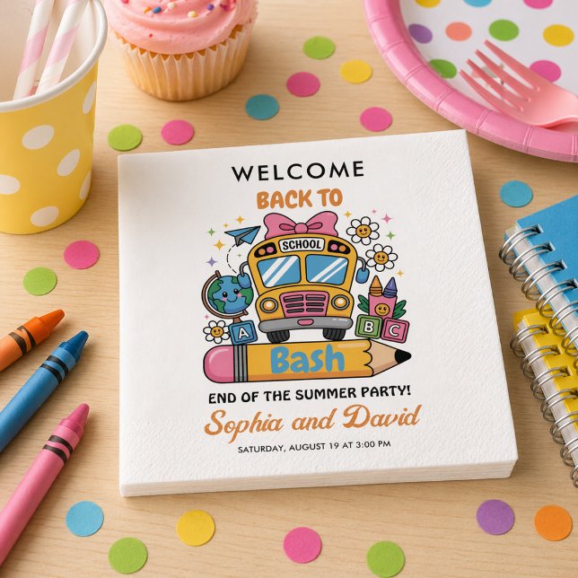 School’s Back Bash! Editable End of Summer Party  Napkin (School’s Back Bash! Editable End of Summer Party Napkins)