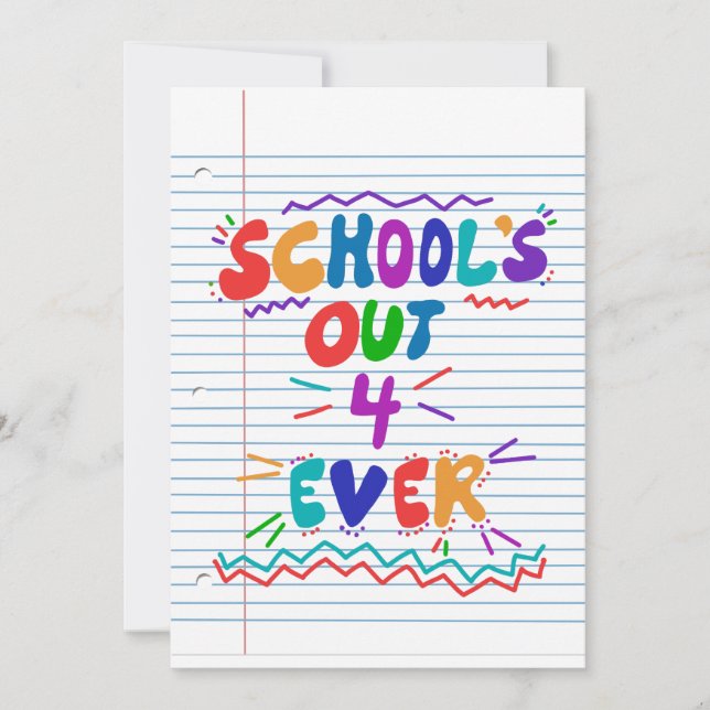 School’s Out Loose Leaf Paper Invitation (Front)
