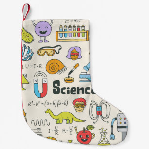 School science doodle set 1. Hand drawn vintage il Small Christmas Stocking