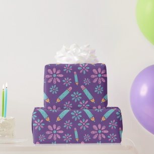 School Seamless Wrapping Paper: Flower Pencil Art Paper