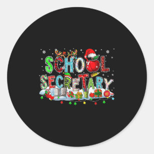 School Secretary Xmas Leopard Plaid Santa Reindeer Classic Round Sticker
