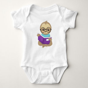 School Sloth, Cute Sloth, Baby Sloth, Eyeglasses Baby Bodysuit