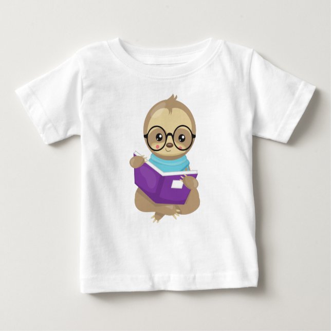 School Sloth, Cute Sloth, Baby Sloth, Eyeglasses Baby T-Shirt (Front)
