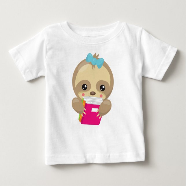 School Sloth, Cute Sloth, Baby Sloth, School Books T-Shirt (Front)
