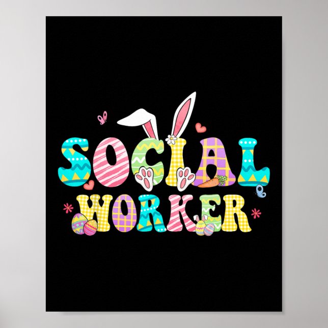School Social Worker Happy Easter Bunny Eggs Rabbi Poster (Front)