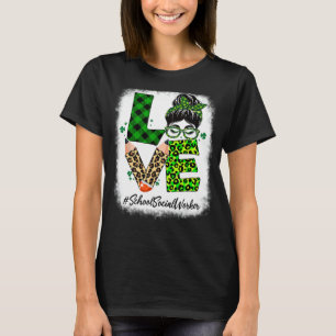 School Social Worker Love Bleached Messy Bun St Pa T-Shirt