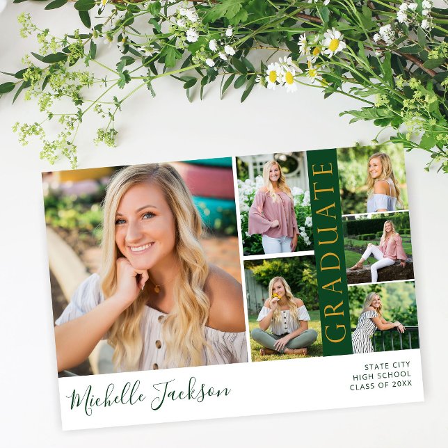 School Spirit 6 Photo Graduation Green G Announce Invitation (Creator Uploaded)