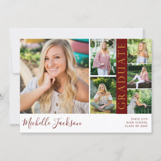 School Spirit 6 Photo Graduation Maroon G Announ Invitation