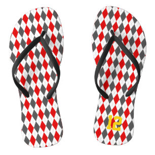 School Spirit Argyle Sports Player NUMBER Fun Jandals