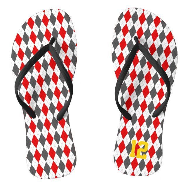 School Spirit Argyle Sports Player NUMBER Fun Jandals (Footbed)