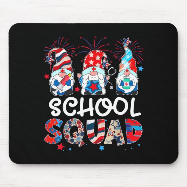 School squad gnome nurse patriotic stethoscope 4th mouse pad (Front)