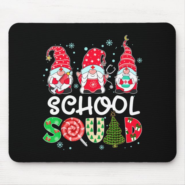 School squad gnome nurse stethoscope christmas mouse pad (Front)