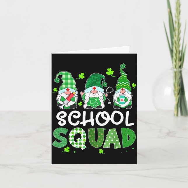 School squad gnome nurse stethoscope shamrock card (Front)