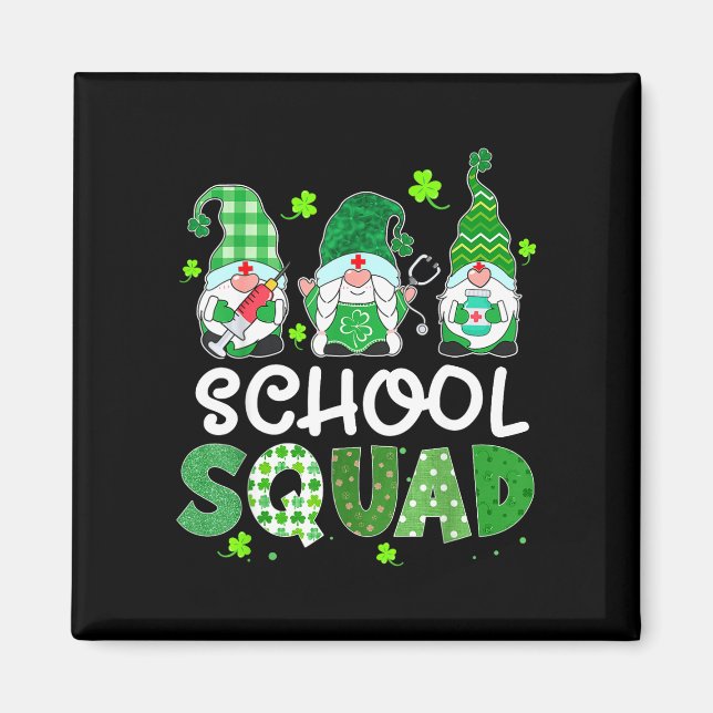 School squad gnome nurse stethoscope shamrock magnet (Front)