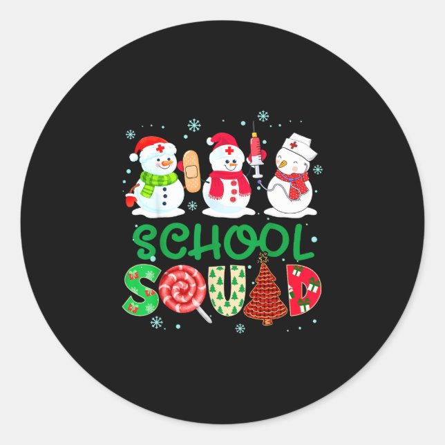 School squad nurse snowman stethoscope funny classic round sticker (Front)