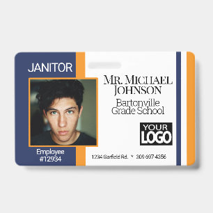 School Staff Photo Badge - Blue and Orange ID Badge