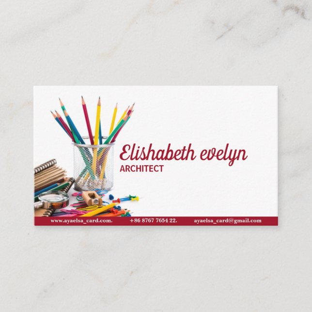 School stationery isolated on white background business card (Front)