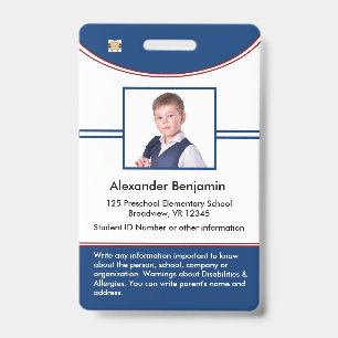 School Student Boy Girl ID Identification Card  Badge