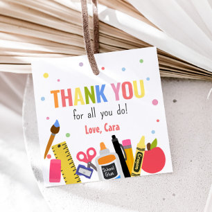 School Supplies Appreciation Thank You Square Favour Tags