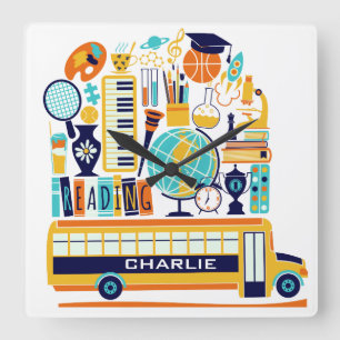 School Supplies custom name wall clock