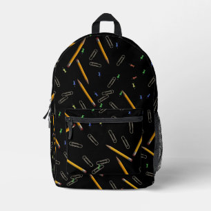 School Supplies Pencils Pushpins Black Backpack