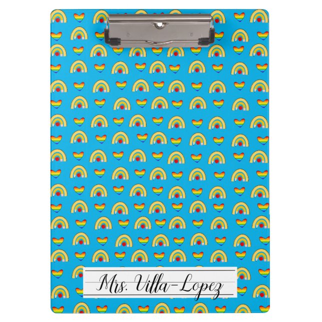 School Supplies with Rainbow Hearts Pattern Clipboard (Front)