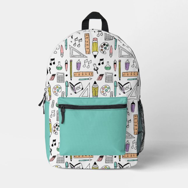 School Supply Doodle Printed Backpack (Front)