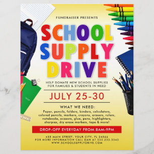 School Supply Drive Fundraiser Flyer