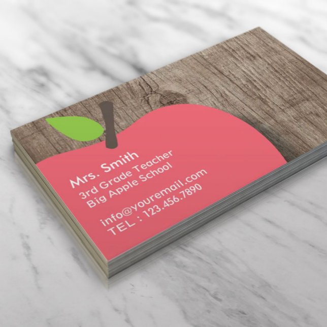 School Teacher Apple Wood Background Business Card (Creator Uploaded)