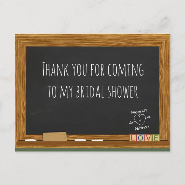School Teacher Bridal Shower Thank You Postcard (Front)