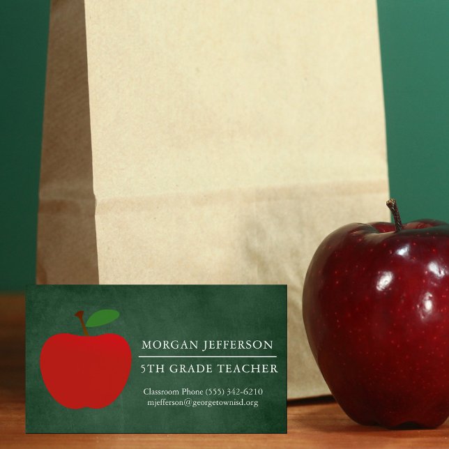 School Teacher Chalkboard Cute Red Apple Magnetic Business Card (Creator Uploaded)