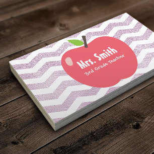 School Teacher Girly Chevron Stripes Big Apple Business Card