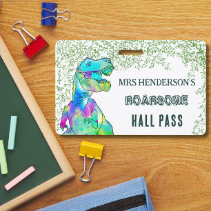 School Teacher Hall Pass Dinosaur Roarsome ID Badge